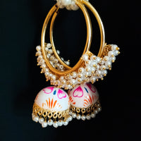 E0840_Classy ring design meenakari danglers with delicate meena work with a jumka drop embellished with a bunch of pearls.