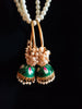 E0844_Gorgeous ring design dark green color meenakari danglers with delicate meena work with a jumka drop embellished with a bunch of pearls.