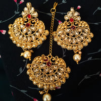 M015_Gorgeous Stone work earring & maang tika combo with a touch of pearl drop.