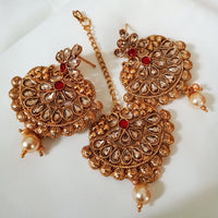 M015_Gorgeous Stone work earring & maang tika combo with a touch of pearl drop.