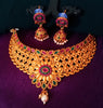 N0347_Classic style matte polish choker Necklace with delicate floral designs studded with a touch of semi Precious ruby stones embellished with pearl drops.