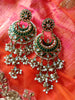 E0112_Classy green colored earring with delicate work of pearl and  Meenakari work.