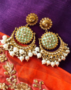 E0121_Gorgeous Meenakari earring with delicate pale green Meenakari work  studded with stones and embellished with pearls