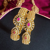 B0230_Lovely traditional Vintage Style Gold Plated studded with american diamond stones with a touch of pink rubies.