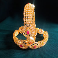 B0230_Lovely traditional Vintage Style Gold Plated studded with american diamond stones with a touch of pink rubies.