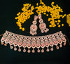 N0354_ Gorgeous broad rose gold American Diamond engraved choker necklace with delicate craft work with a touch of baby pink stones.