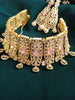 N0360_Ravishing broad golden American Diamond engraved choker necklace with delicate craft work with a touch of delicate stone work.