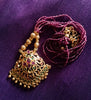 N018_Elegant Micro Gold plated Necklace studded with precious pink ruby stones & Magenta colored crystals