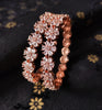 B0155_S_Elegant Rose gold bangle with flower design studded with American Diamond stones.