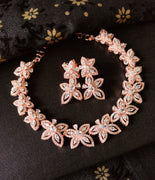 N0372_Gorgeous floral design American Diamond stones studded necklace set.