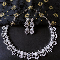 N0369_Elegant dazzling American Diamond stones embellished necklace set with delicate stone work.