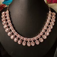 N0365_Ravishing oval design American Diamond stones studded necklace set.