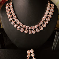 N0365_Ravishing oval design American Diamond stones studded necklace set.
