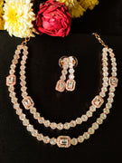 N0367_Classy layered American Diamond stones embellished floral necklace set with delicate craft work.