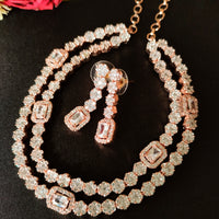 N0367_Classy layered American Diamond stones embellished floral necklace set with delicate craft work.