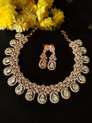 N0368_Gorgeous dew drop shaped American Diamond stones embellished necklace set.