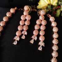 N0370_Elegant layered dazzling delicate design American Diamond stones embellished necklace set.