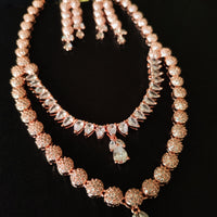 N0370_Elegant layered dazzling delicate design American Diamond stones embellished necklace set.