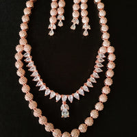 N0370_Elegant layered dazzling delicate design American Diamond stones embellished necklace set.