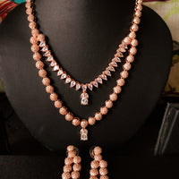 N0370_Elegant layered dazzling delicate design American Diamond stones embellished necklace set.