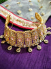 N0360_Ravishing broad golden American Diamond engraved choker necklace with delicate craft work with a touch of delicate stone work.