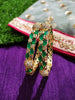 B0176_Gorgeous golden bangles embellished with American Diamond stones with a touch of green stones.