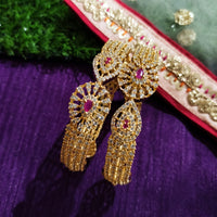 B0230_Lovely traditional Vintage Style Gold Plated studded with american diamond stones with a touch of pink rubies.