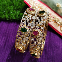 B015_Classy Style Silver plated Bangles studded with American Diamond & pink and green ruby stones.