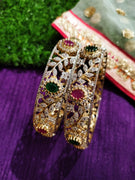 B015_Classy Style Silver plated Bangles studded with American Diamond & pink and green ruby stones.