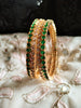 B0251_Lovely Trendy style American Diamond bangles with delicate work with a touch of green stones.