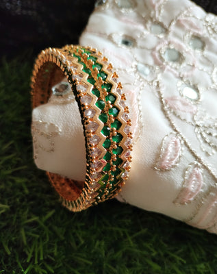 B0251_Lovely Trendy style American Diamond bangles with delicate work with a touch of green stones.