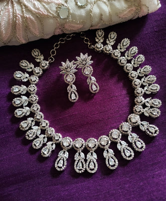 N0373_Elegant dazzling delicate design American Diamond stones embellished necklace set.