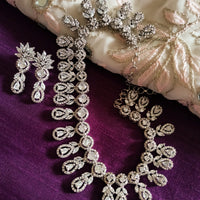 N0373_Elegant dazzling delicate design American Diamond stones embellished necklace set.