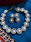 N0377_Classic Pearl embellished designer American Diamond necklace set.