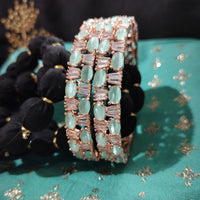 B0263_Lovely Rose Gold bangles embellished with American Diamond stones with a touch of dazzling ocean green stones.