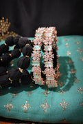 B0264_Lovely Rose Gold flower design American Diamond bangles with a touch of dazzling ocean green stones.