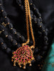 N0187_Elegant Micro Gold plated Necklace with delicate work studded with Precious pink ruby stones with a touch of golden beads.