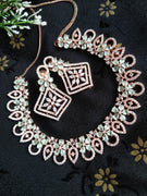 N0413_Gorgeous flower design  american diamond necklace with a touch of delicate mint green stone work.