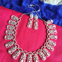 N0420_Elegant dazzling American Diamond stones embellished necklace set with delicate stone work.