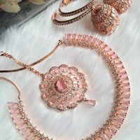 N0424_Gorgeous  designer rose gold american diamond embellished necklace set with a touch of  light pink stones.