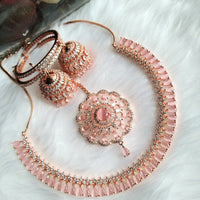 N0424_Gorgeous  designer rose gold american diamond embellished necklace set with a touch of  light pink stones.