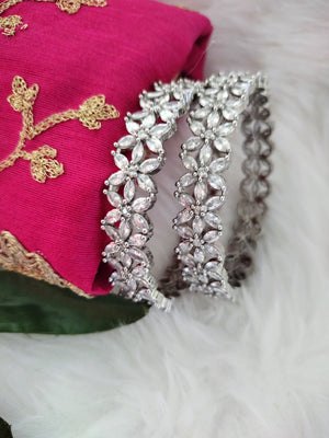B0182_Elegant flower design american diamond stones engraved bangles.