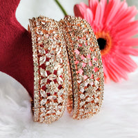 B0239_S_Ravishing Broad Rose gold bangle with delicate flower design embellished with American Diamond stones.