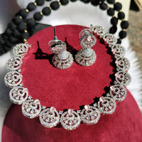 N0439_Elegant American Diamond stones embellished necklace set with delicate stone work studded with a touch of pink stones.