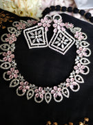 N0476_Gorgeous necklace embellished with american diamond stones with a touch of pink stones with delicate work.