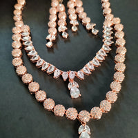 N0370_Elegant layered dazzling delicate design American Diamond stones embellished necklace set.