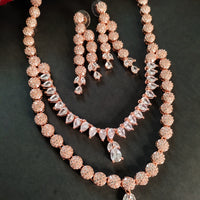 N0370_Elegant layered dazzling delicate design American Diamond stones embellished necklace set.