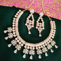 N0454_Designer American Diamond stones embellished necklace set with delicate stone work of floral design.