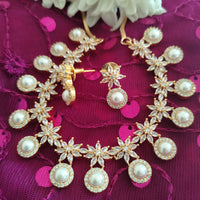 N0458_Lovely American Diamond necklace set with delicate stone work  with a touch of pearls.