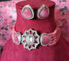 N0117_Classy  pink crystal choker necklace set with a over sized dazzling pendant studded  with  American diamond stones.